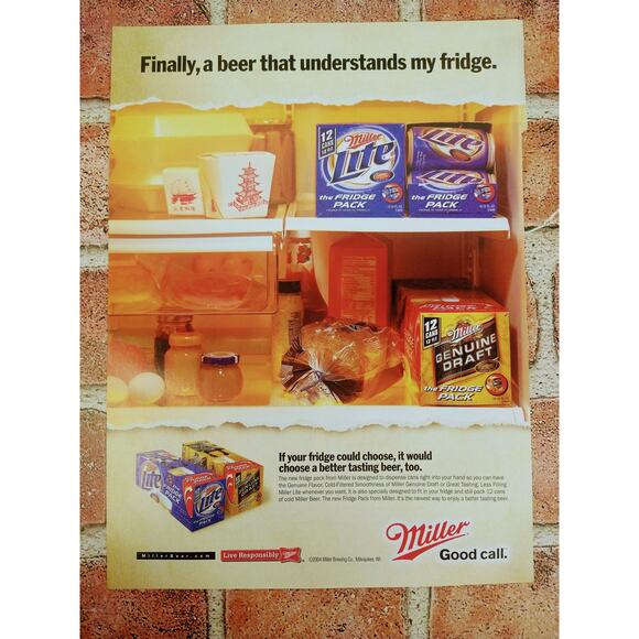2004 Miller Beer Print Ad Fridge Packed Cans Finally Understands My Fridge Quote - Picture 3 of 7